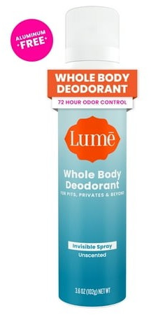 Lume Whole Body Deodorant for Women  Spray Deodorant  Aluminum Free  Unscented  3.6oz